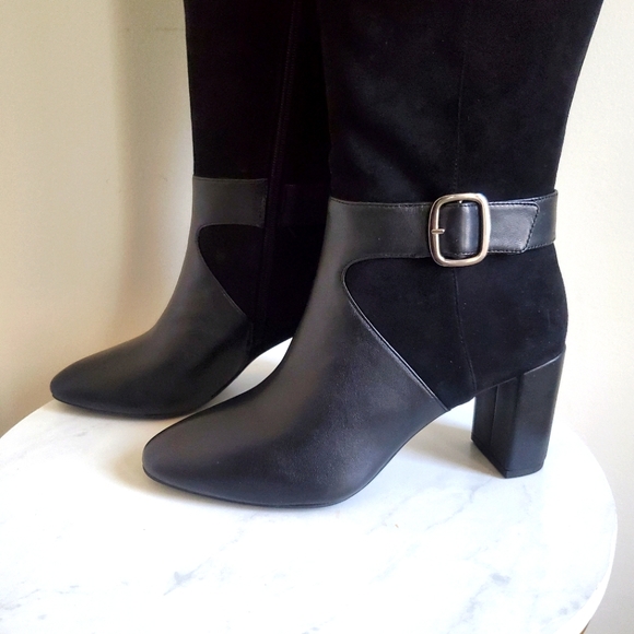 NEW 🖤 Alfani Womens Nelsonn Black Leather Buckle Calf Knee High Zip Boots 9.5M - Picture 8 of 14